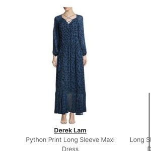 Derek Lam Navy Python Print Long Sleeve Maxi Dress